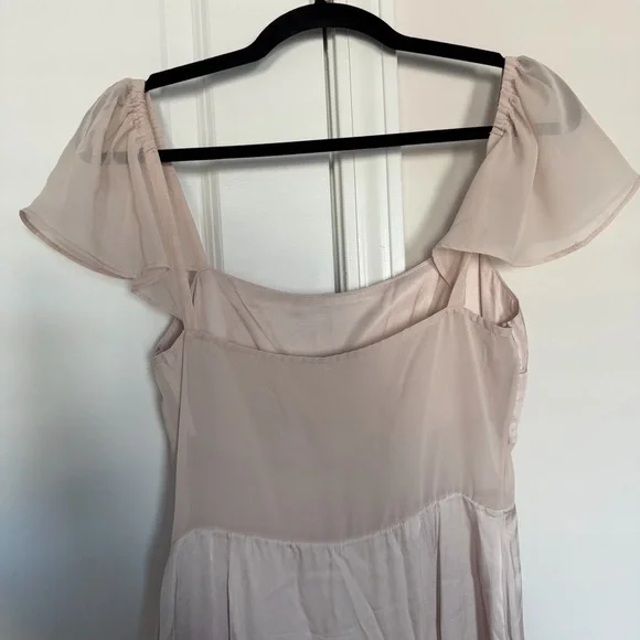 By Anthropologie Flutter-Sleeve Satin Sheath Dress in Light Sand - Picture 5 of 9